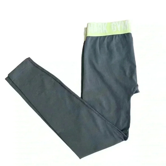 Gymshark Pants - Gymshark Gray Leggings w/ Lime Waistband. Size Medium
